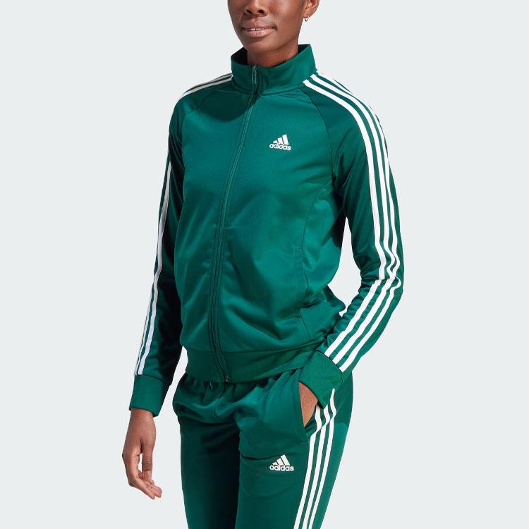Adidas Primegreen Essentials Track Jacket Color Block Retro Sports Stand Collar Casual Jacket Women Jacket Forest-Green IM2821