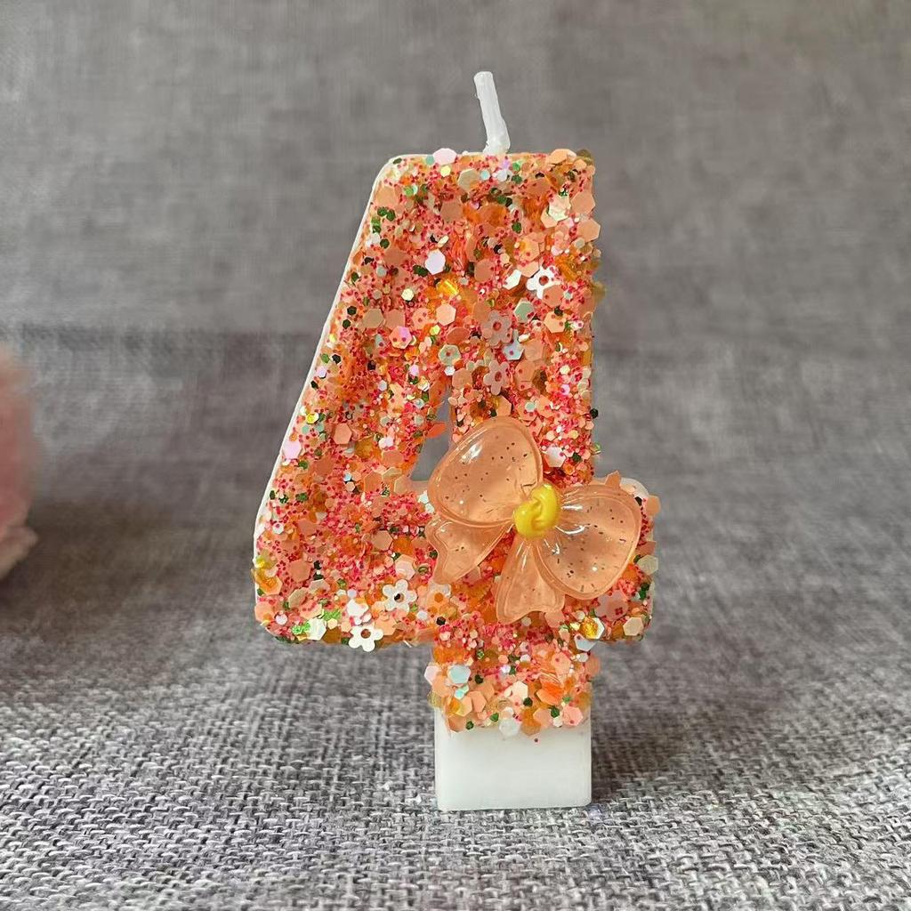 Number Birthday Candle 0-9 Decorative Cake Topper for Kids Baking Party Celebration Reusable Numbered Candles with Glitter and Bow Accent