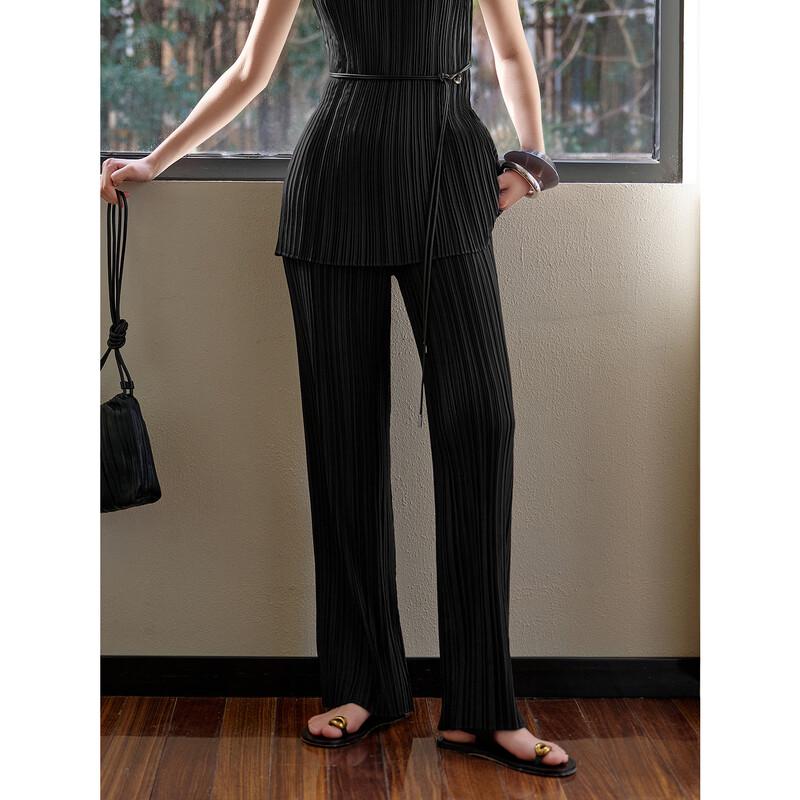 Annacoco Women s Elegant Pleated Straight-Leg Pants XL