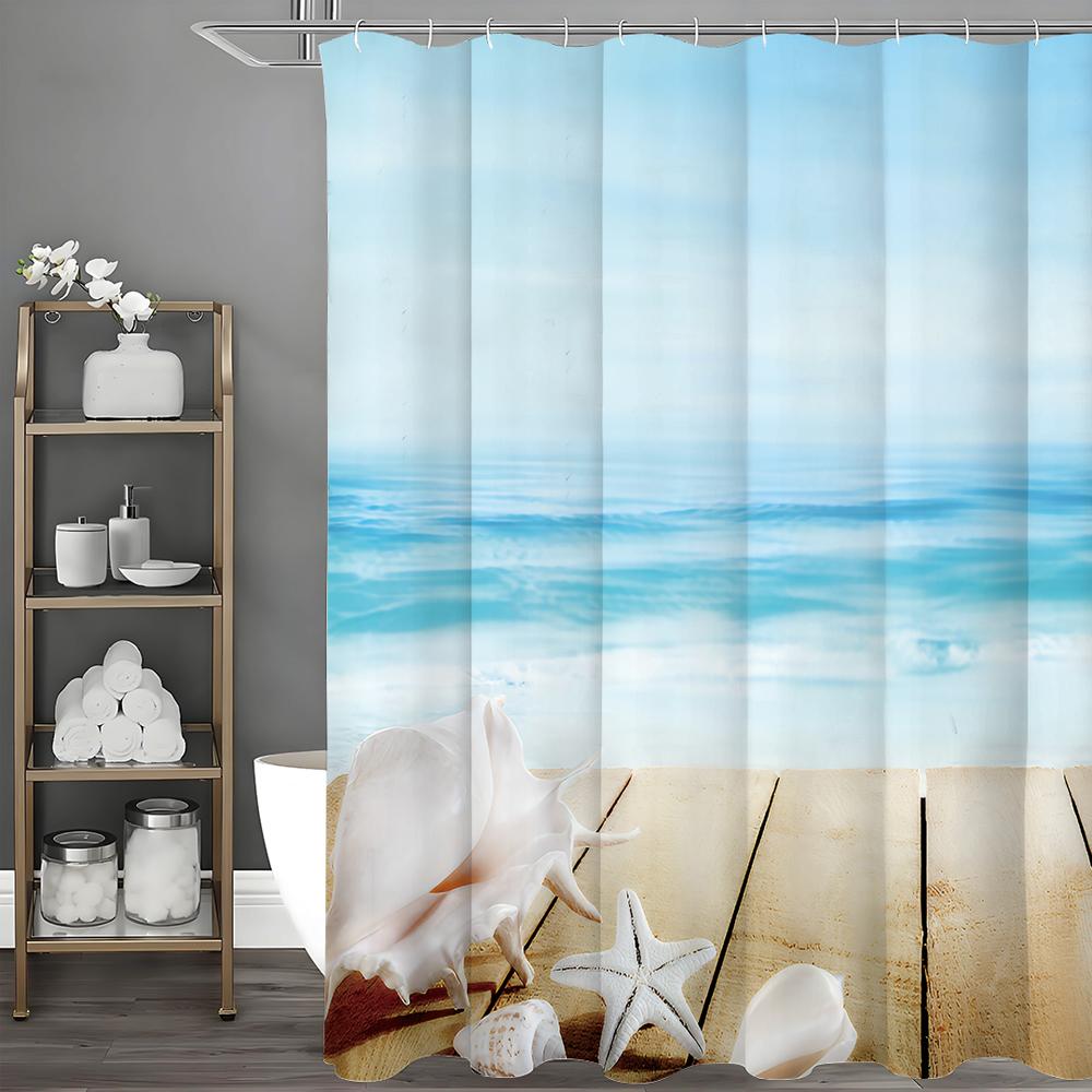 

Деревянная панель «Морская раковина», Декоративная шторка для душа для ванной комнаты, Водонепроницаемая шторка для душа с крючками 90*180cm