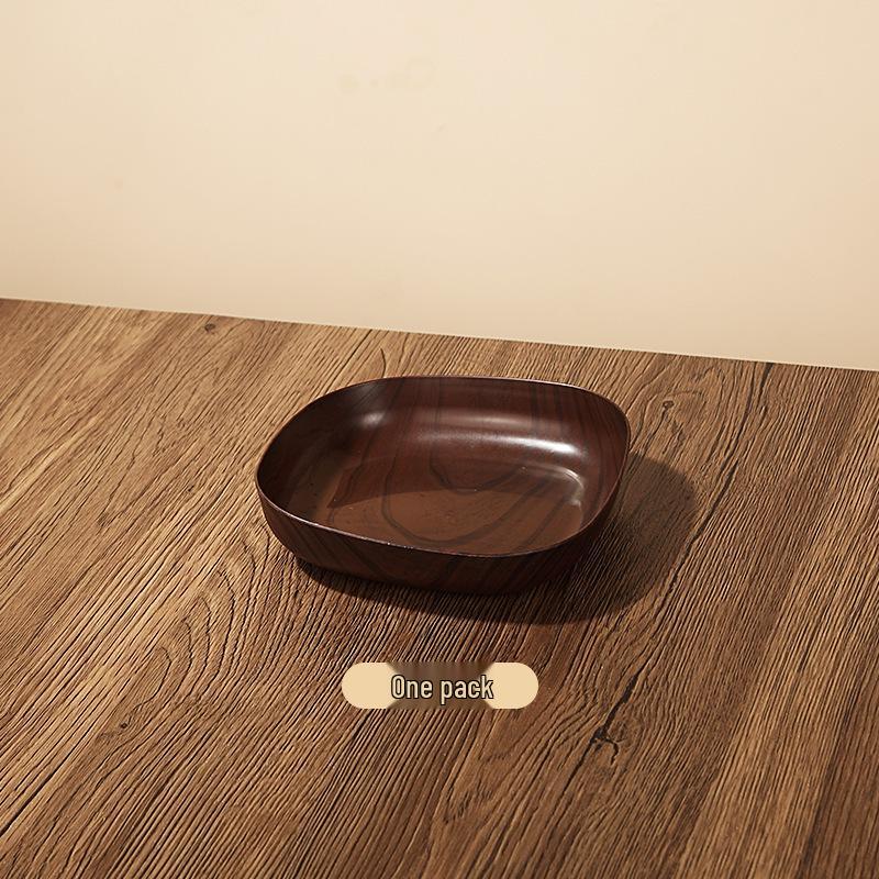 Retro Faux Wood Grain Multi-Compartment Snack Dish for Melon Seeds and Dried Fruits