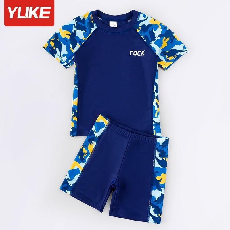 Navy Kids Swimsuit With Polyester Fabric For Water Sports And Sun Protection For Boys And Girls