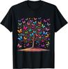 Colorful Butterfly Tree Graphic T-Shirt Men Casual Short Sleeve Cotton Crewneck Tee