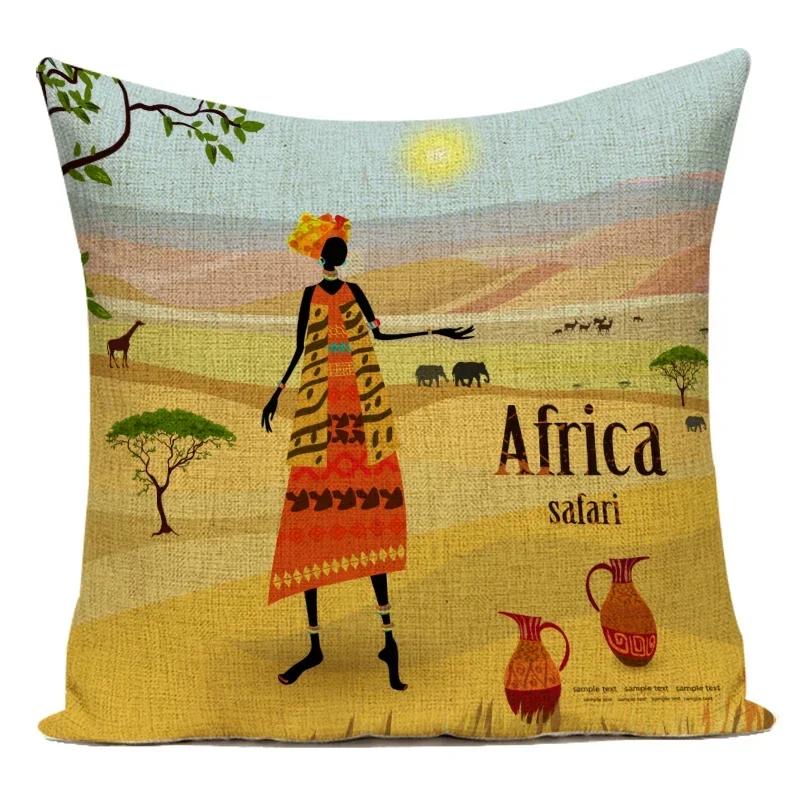 Retro Characters Cushions Case African Woman Sofa Seat Decorative Pillow Cases Abstract Geometry Home Cushion Cover