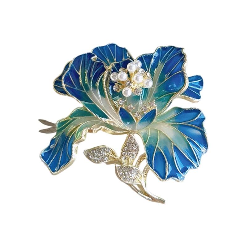 

Elegant Flower Brooch Metal Rhinestones Embellished Women Accessory Practical Flower Badge Alloy Texture for Daily синий