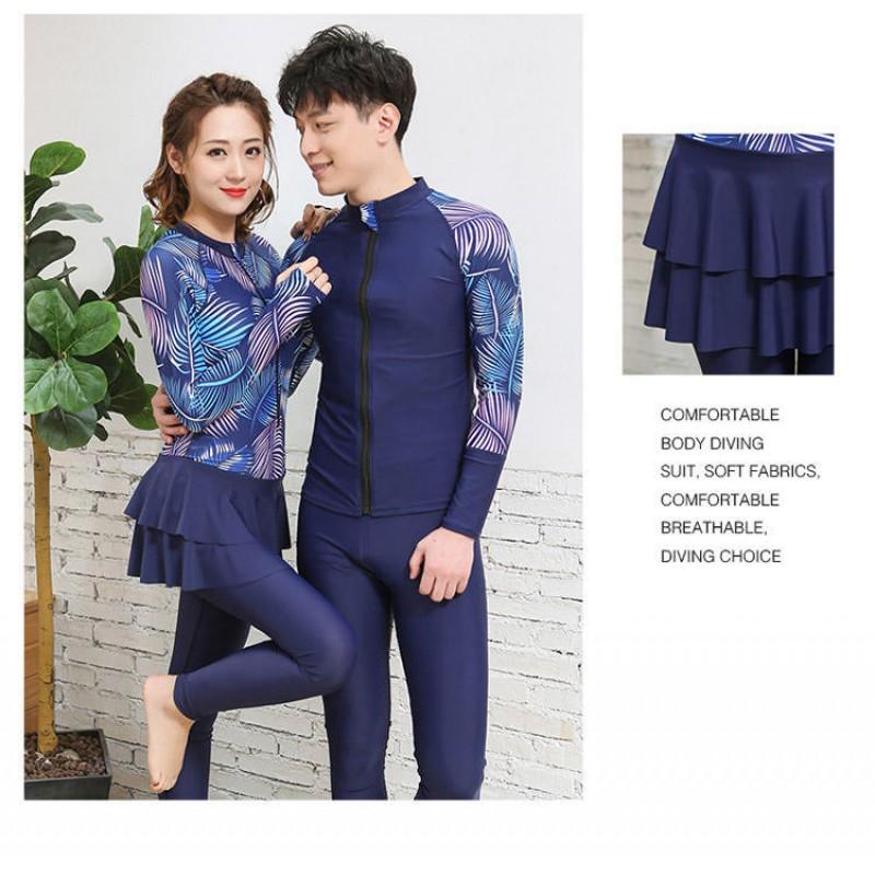 Womens Two-Piece Long Sleeve Rash Guard Set With Skirted Bottoms Mens Plus Size UV Protection Surfing Wetsuit Diving Swimming
