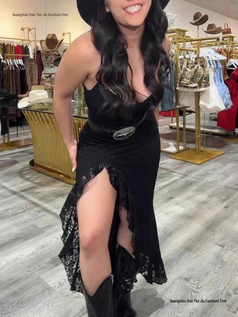 European & American Women s Black Lace Hem Camisole Dress (2026 Collection) S чёрный