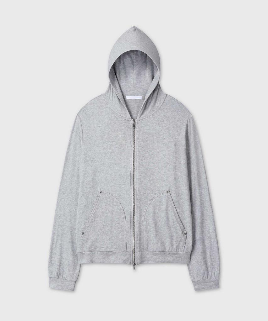 Vern Angora Blend Slim Crop Hooded Zip-Up (Gray)