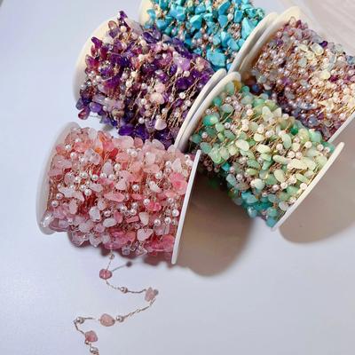 1 Meter/Lot Unregelmäßige Steinperlen Kupferkette mit 4MM Perlen Perlen Gliedern für DIY Schmuck Halskette Armband Anhänger Zubehör