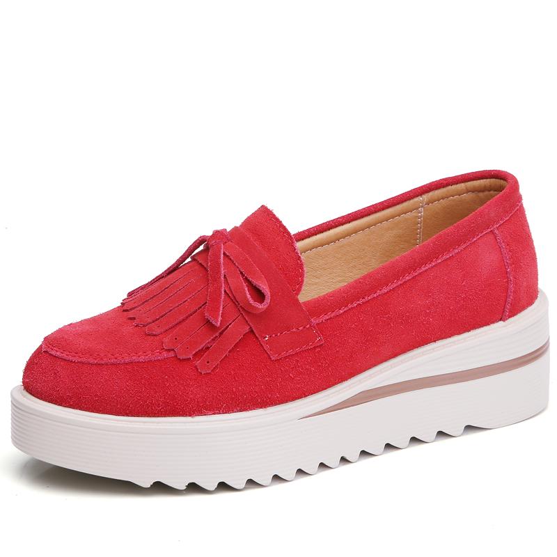 Gehschuhe Rutschfest Stil Dicke Sohle Wildleder Plateau Freizeitschuhe Damen Loafer Loafer Damen Leichter Plüsch Flatform 38 red