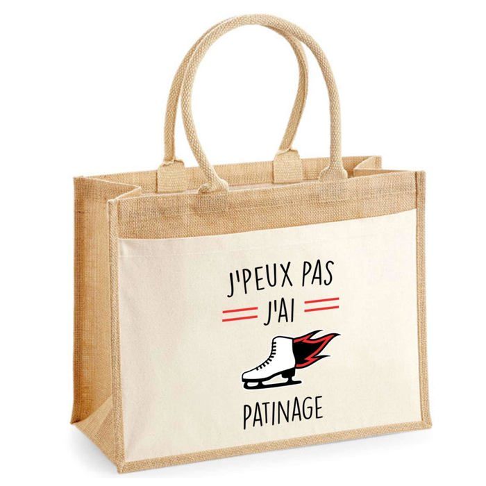Sac de plage - PLANETEE - Jute avec poche Patinage J'peux pas - Coton - Multicolore - 43 x 33 cm