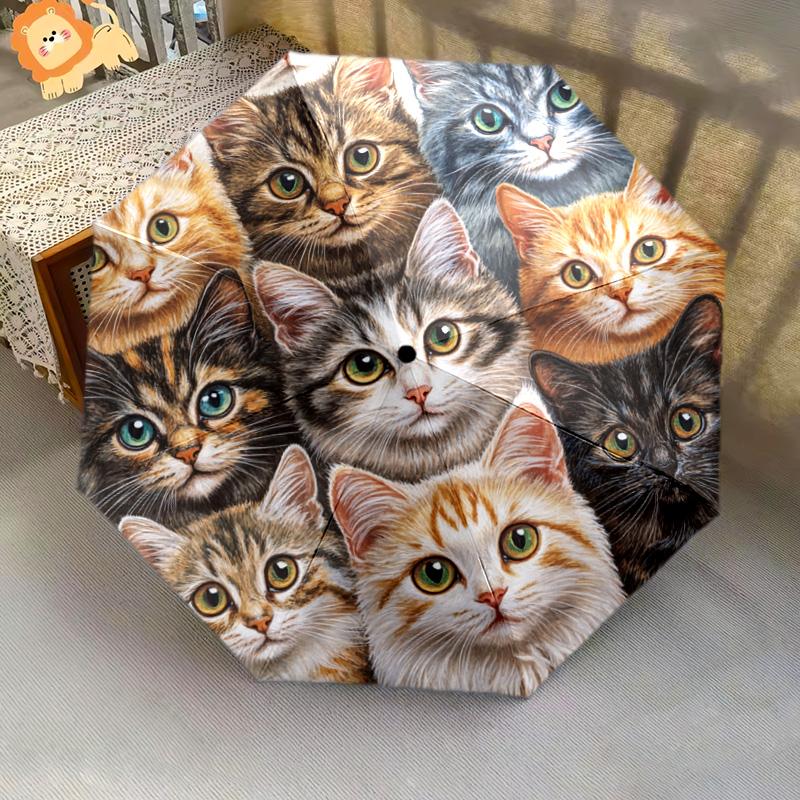 1 PC Automatic Folding Umbrella - Colorful Cat Pattern, Portable & Foldable Design with 8 Ribs, Christmas Birthday Gifts