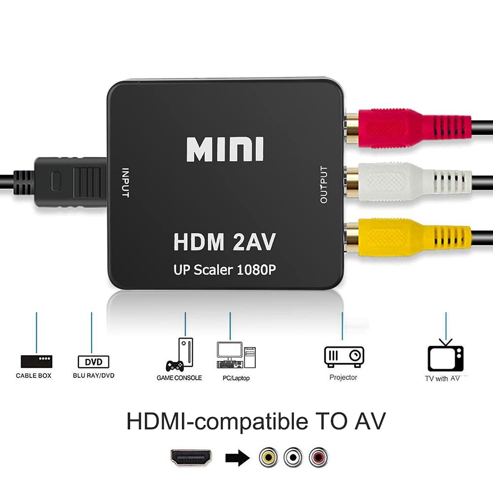 HDMI To AV Composite HDMI To RCA 1080P HDMI To Analog Converter Audio USB Power Cable for Car and Nintendo Switch Converter, Converter, PAL/NTSC