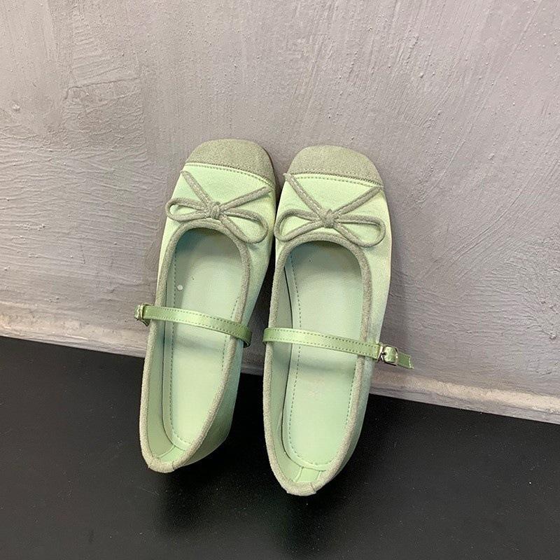 Bow splicing single shoes women's new one-button ballet flats