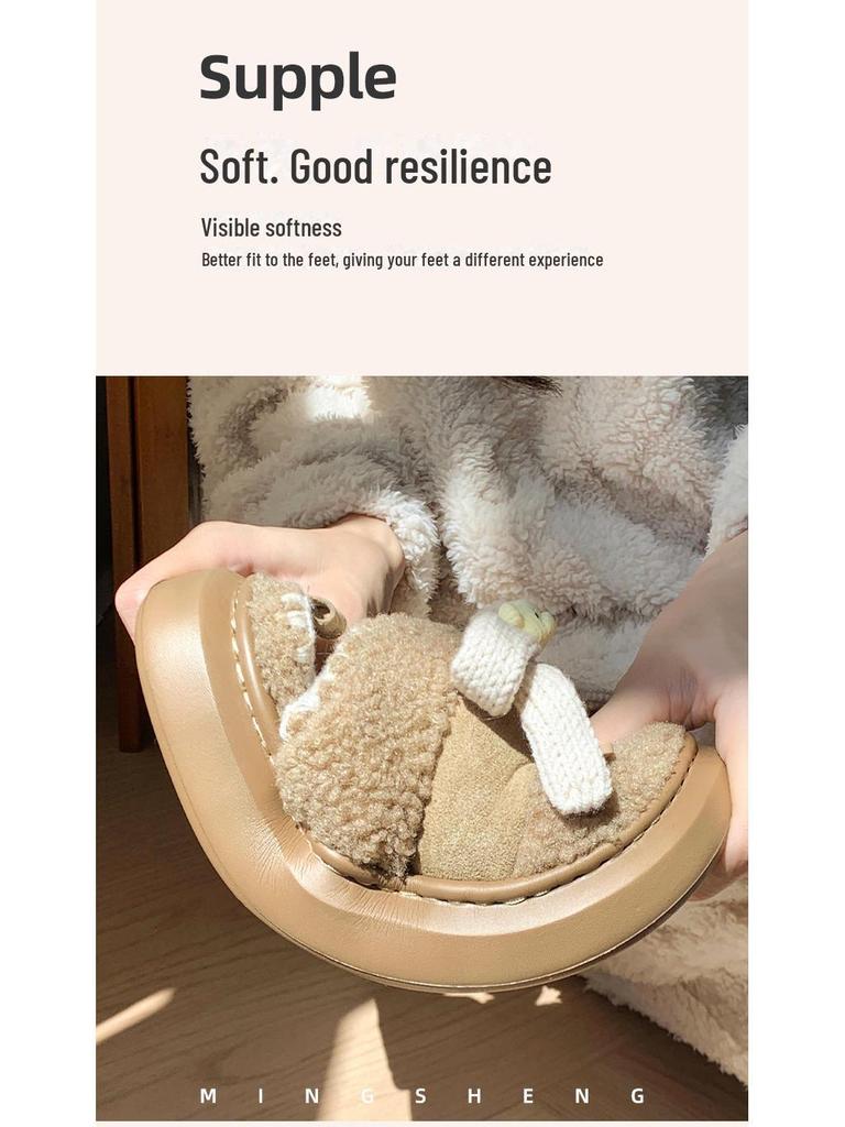 Damen-Hausschuhe aus Baumwolle mit Plüschbärenmotiv – dick, warm, Winterschuhe für drinnen und draußen
