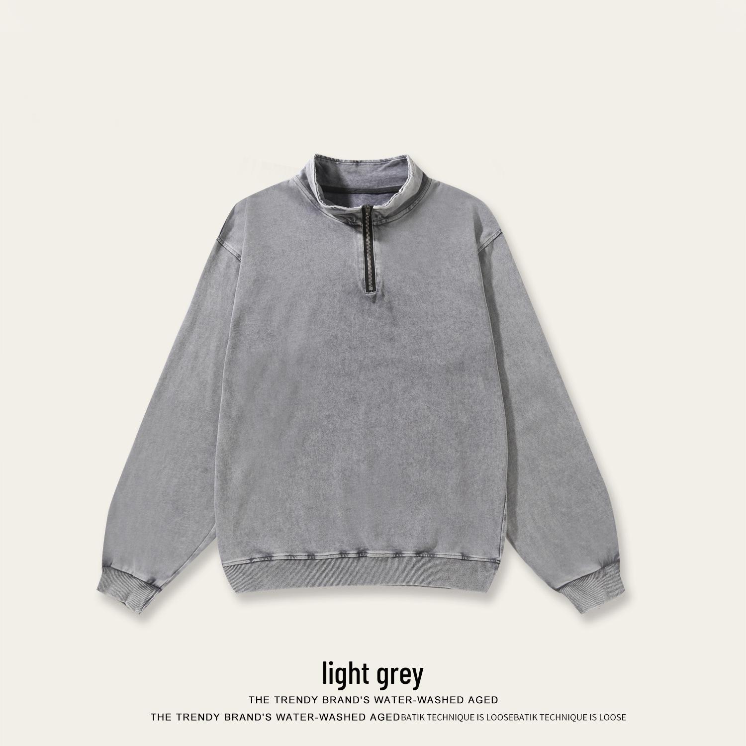 

Heavyweight Distressed Half-Zip Hoodie: Double Yarn, Washed, Long Sleeve, Versatile Base Layer, Trendy American Brand 3XL