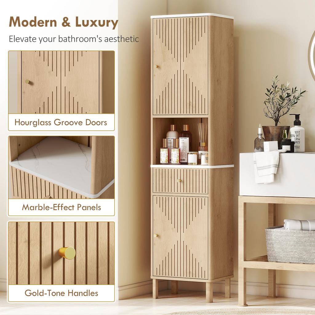 Multi-Storage Slimline Bathroom Cabinet - Oak Wood Effect