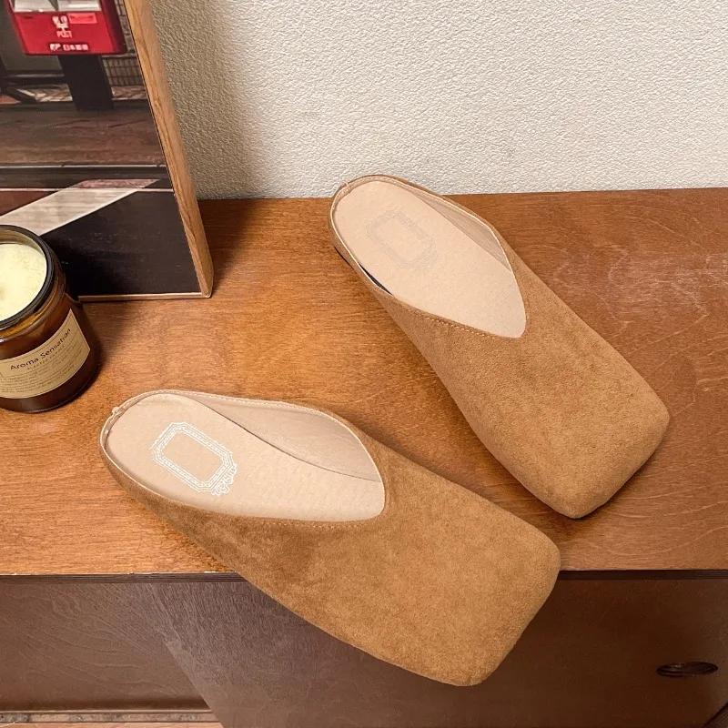 

Модная женская элегантная летняя французская обувь с квадратным носком 2025 горячая распродажа роскошные туфли Мэри Джейн милые повседневные шлепанцы на плоской подошве мягкая подошва плоская обувь 42 коричневый