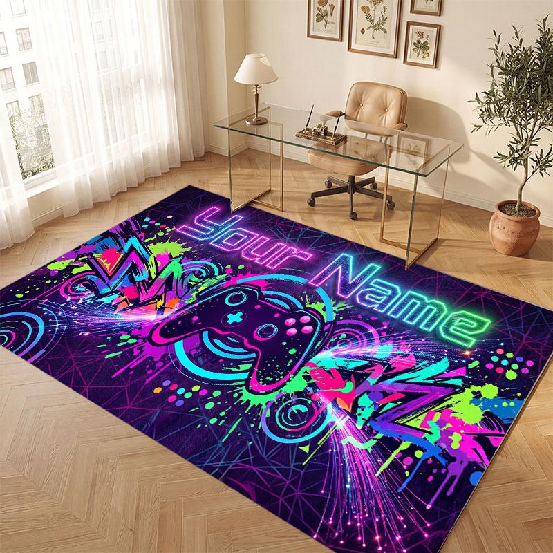 Neon Colorful Theme Crystal Velvet Floor Rug Personalized Custom Name Text Warm Carpet Home Decoration