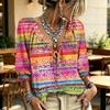 Women's Casual V-Neck Printed Tie Ruffle Blouse for Everyday Wear