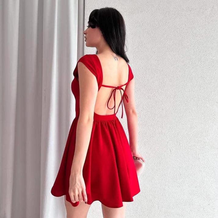 Summer 2025 European & American Women's Backless Bandage Sleeveless Slimming Short Dress