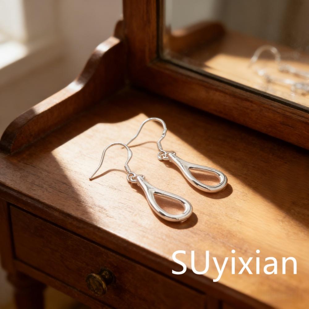 925 Sterling Silver Stylish and Simple Hollow Water Drop Earrings Birthday Party Anniversary Gift Daily Wear серебряный