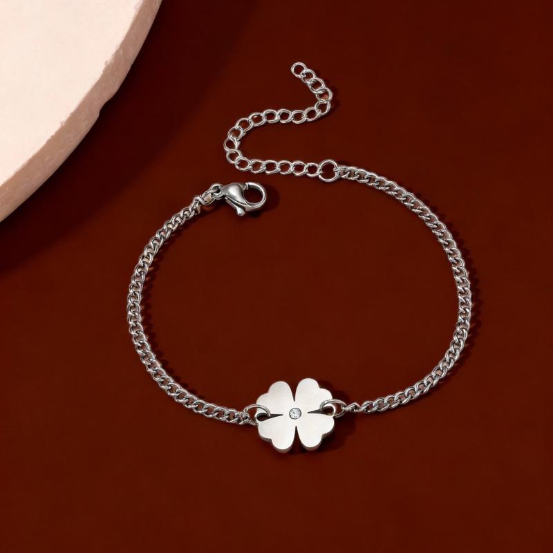Stainless Steel Trendy Clover Double Hole Bracelet Adjustable Elasticity Stainless Steel Durable Anti Allergy Bracelet