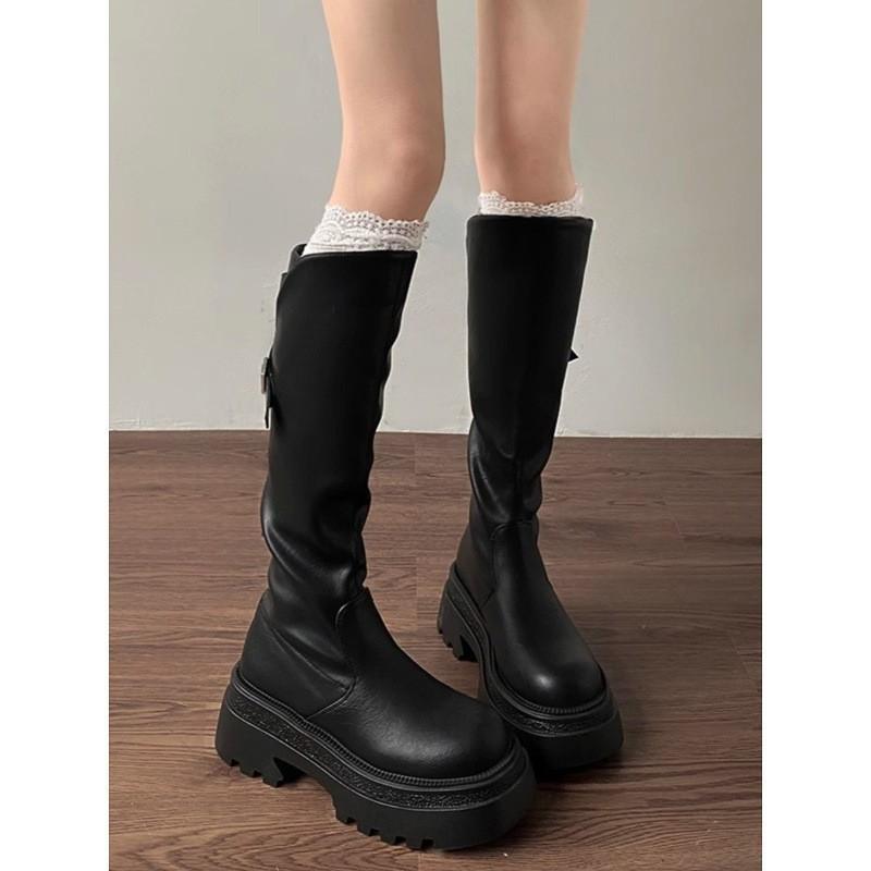 Brown platform boots women's spring 2025 new small retro boots women's knee knight boots