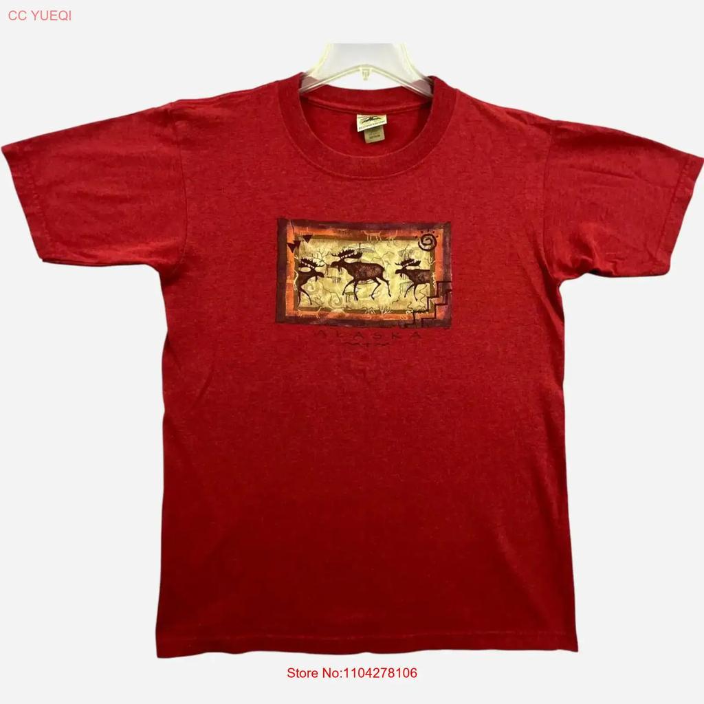 Vintage Alaska T Shirt Mens Medium Red Moose Outdoor Nature USA vintage Washed fashion streetwear Breathable Casual graphic