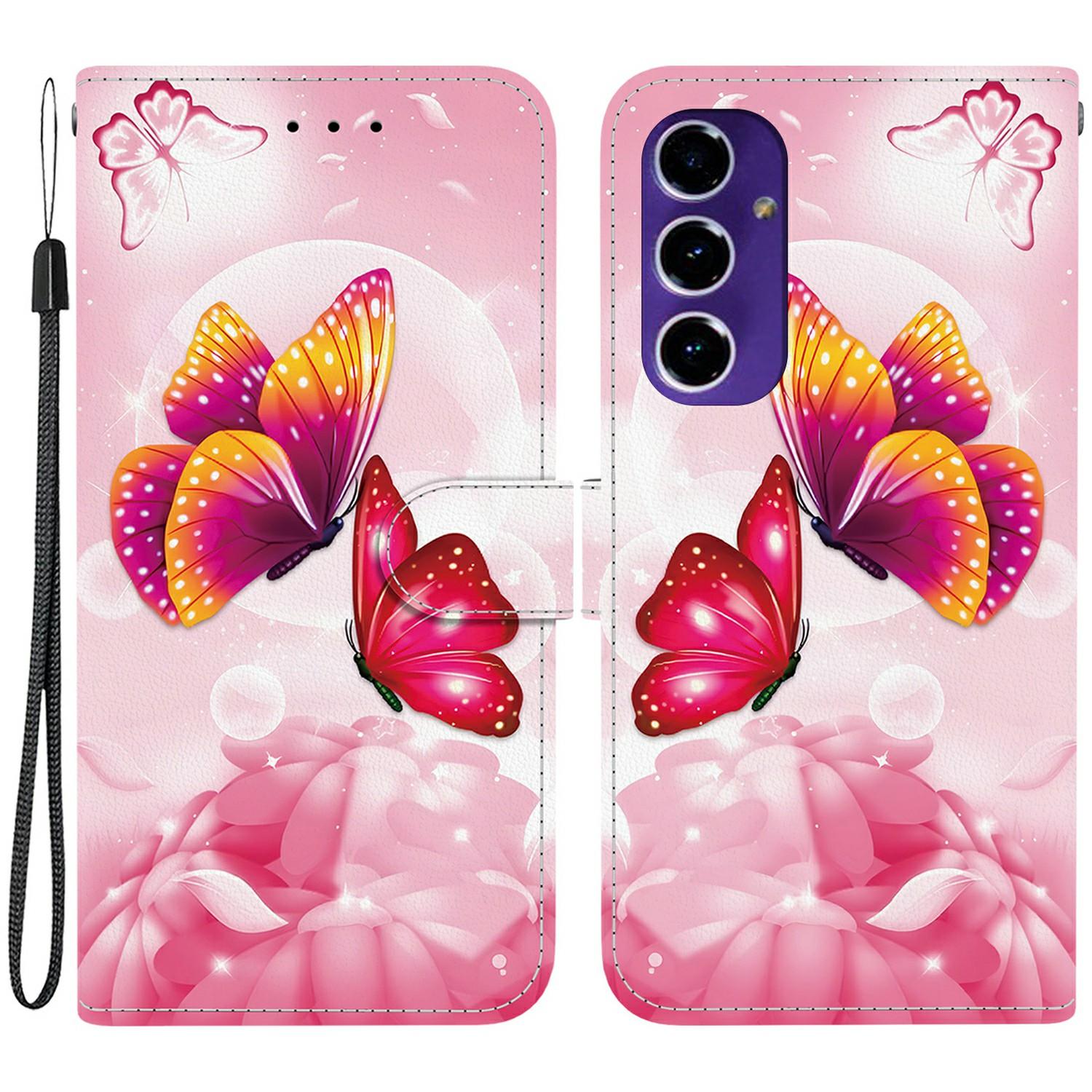 

For Samsung Galaxy A16 5G/4G Case Pattern Printing Anti-Drop Leather Flip Wallet Phone Cover with Lanyard Pink Butterfly