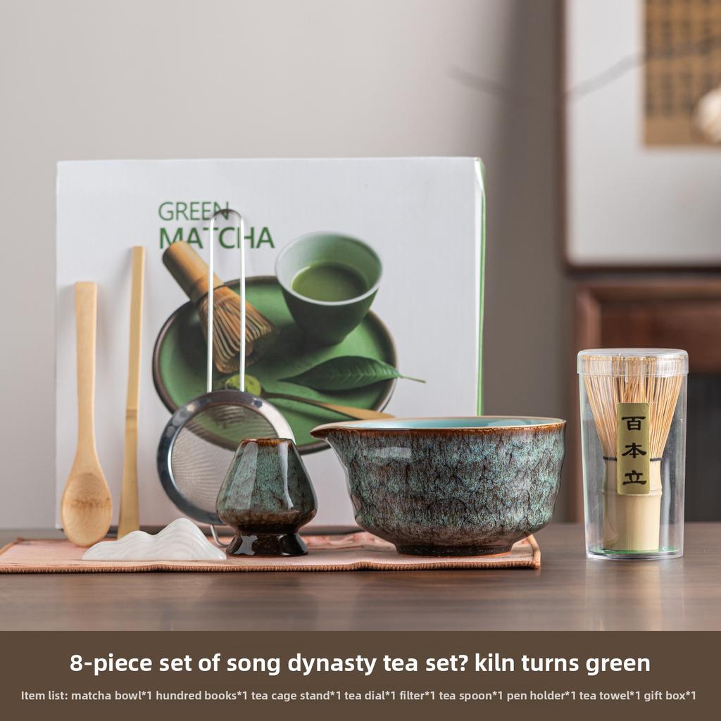 Set Bol Nou de Ceai Matcha din Ceramică cu Cioc de Turnare, Suport Reutilizabil pentru Tel de Ceai, Bol pentru Ceai Verde Japonez Handmade de Calitate Alimentară