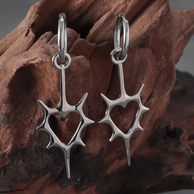 Trendy Niche Hollow Out Thorn Peach Heart Earrings, Couple Style Male And Female Ear Clasps, Personalized Sweet And Cool Style Earrings