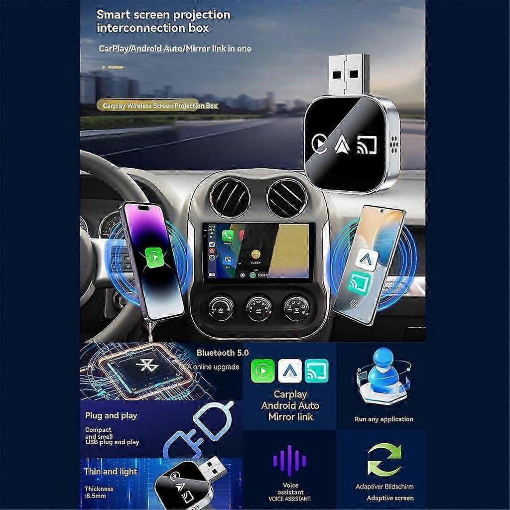 3In1 Wireless Carplay Smart Mirror Link Carplay Android Auto USB Dongle Adapter Wired Carplay to Wir