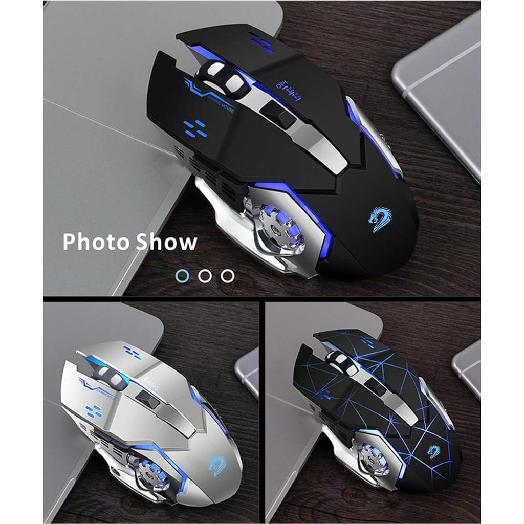 Wireless Rechargeable Gaming Mouse, 2.4G USB LED Optical Wireless Silent Mouse, Automatic Sleep, Ergonomic Handle, 3 Adjustable DPI for Mac/PC/Laptop