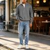 Men's Full Zip Long Sleeve Casual T-Shirt Loose Fit Top for Fall