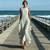 Women's Sleeveless Dress Ruched Ruffle Hem Dress Elegant Swing Dress Crew Neck Beach Dress for Office Party Cocktail Beach Wear