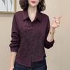 Women's Purple Lapel Embroidered Long Sleeve Shirt - Early Autumn 2026 Design, Slimming Fit