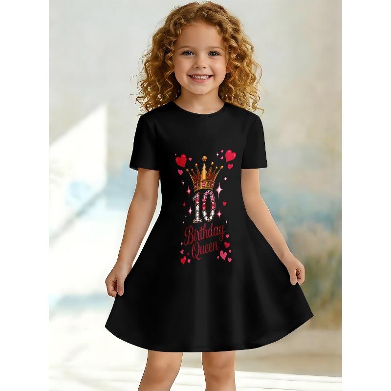 Sweet Cartoon A-line Dress for Girls, Short Sleeved Casual Summer A-line Dress Suitable for Birthday Parties and Gift Giving