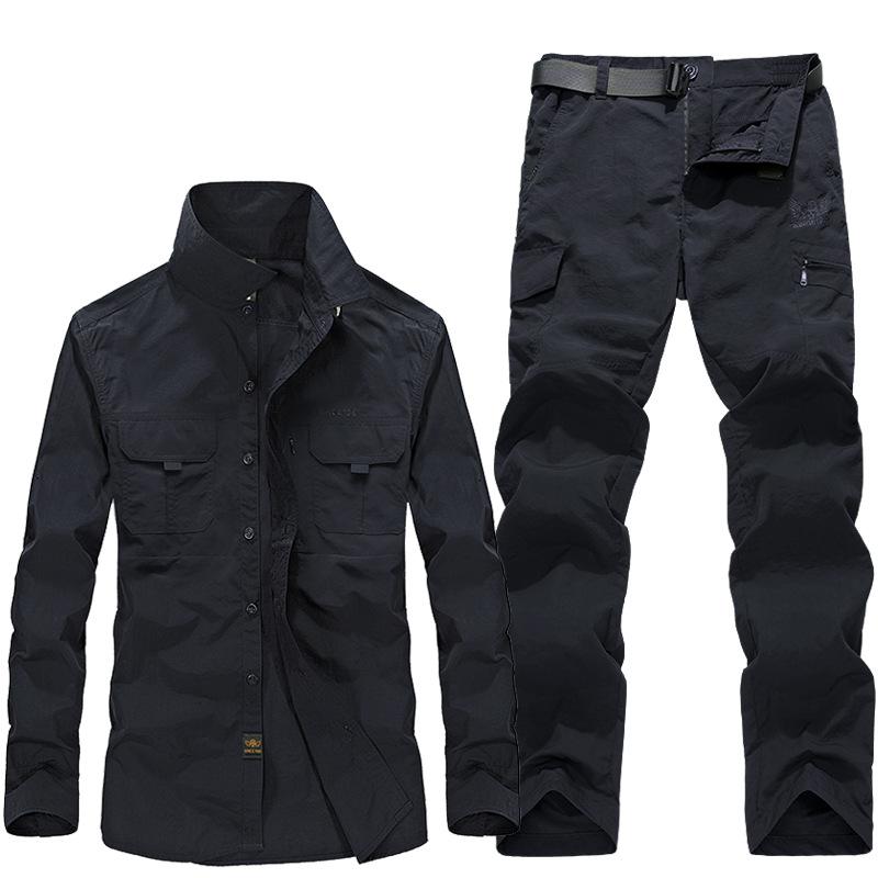 Set Due Pezzi da Uomo Taglie Forti per Primavera e Autunno: Giacca a Bottoni Asciugatura Rapida + Pantaloni Comodi, Abbigliamento da Escursionismo all'Aperto, Abbigliamento Sportivo, Abbigliamento da Lavoro