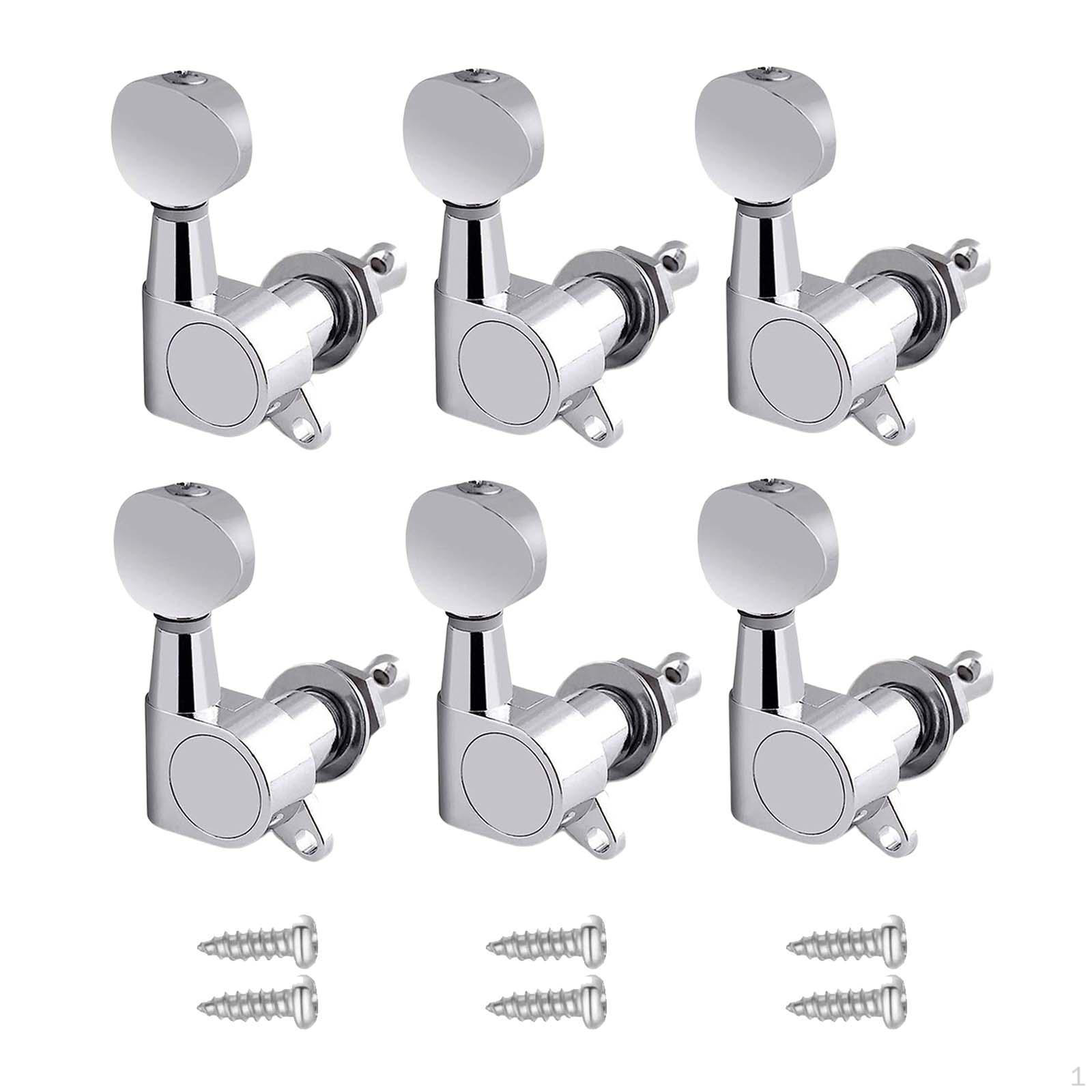 6 Pieces Guitar Tuning Pegs Knobs with Mounting Screws Gear Ratio 1:14 Sealed Tuners Argent 6R