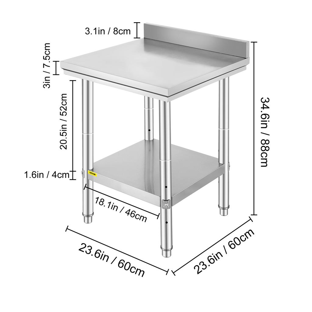 SucceBuy Kitchen Work Bench Commercial Catering Table Worktable with Undershelf Stainless Steel 330LBS 286LBS for Restaurant