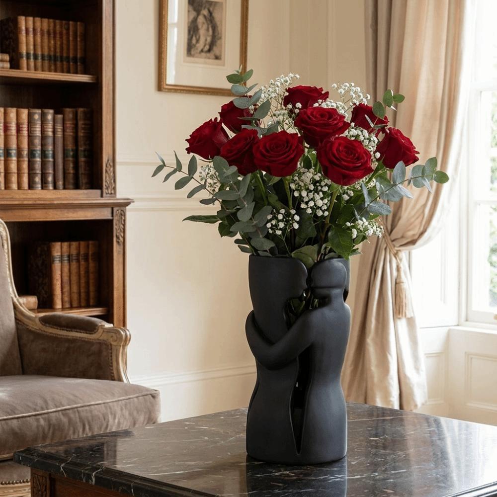 Abstract Shape 3D Couple Flower Vase Black Flower Holder Lovers Ornament Sculpture Bedroom