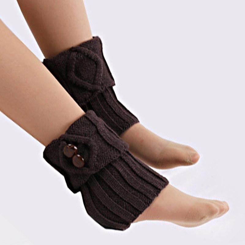 Women's Knit Wool Booties - Button Socks Leg Warmers, Loose Short Foot Warmers with Folding Top.