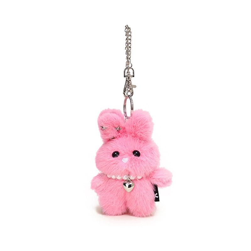 With Rabbit Pearl Necklace Plush Keychain Toy Pendant Cartoon Doll Kids Gift
