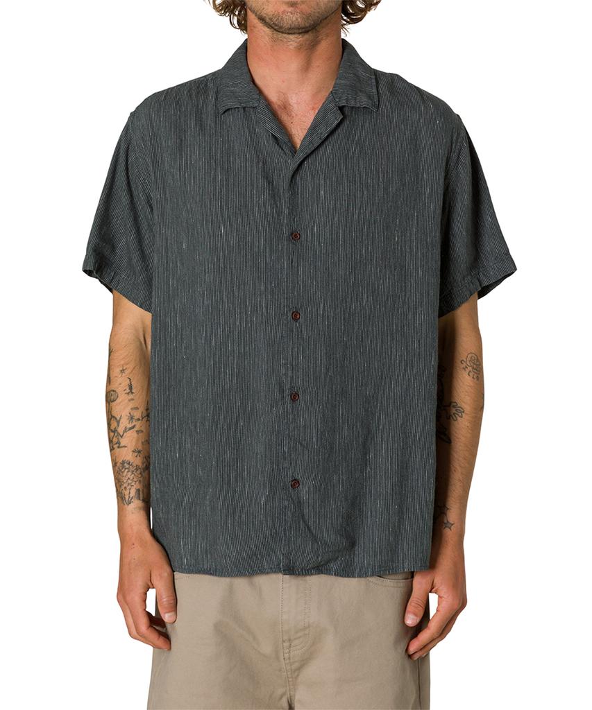 Keiteun Teller Striped Short Sleeve Shirt - Black Wash