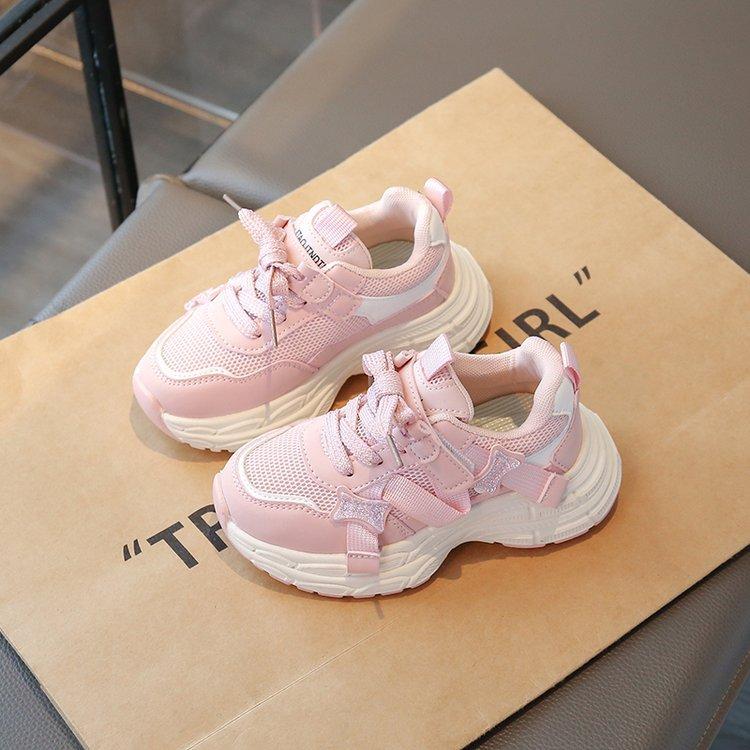 

Кроссовки для девочек 2025 весна новые дышащие туфли Повседневные кроссовки для пап для мальчиков Обувь для детей старшего возраста Студенческие кроссовки для бега 37 розовый