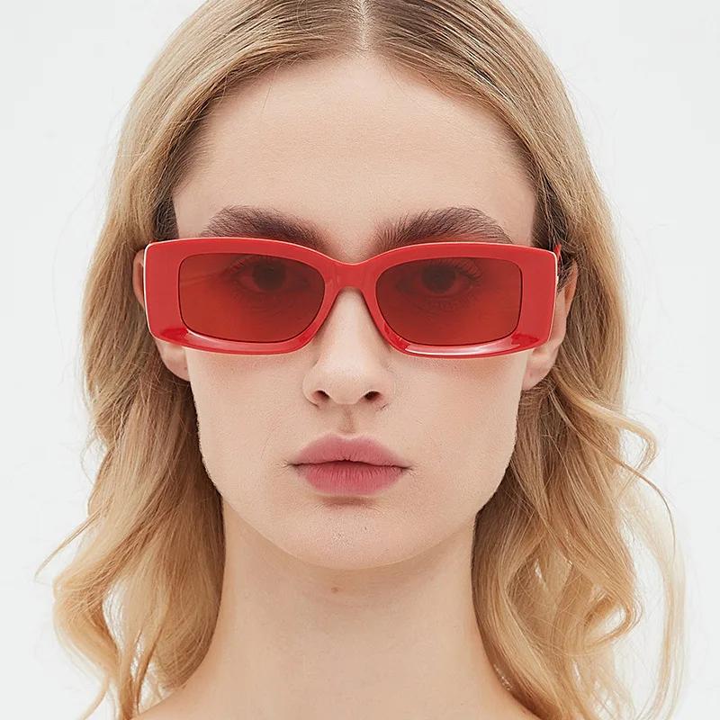 Ins Popular Fashion Square Women Sunglasses Red Retro Shades UV400 Men Trending Oval Sun Glasses