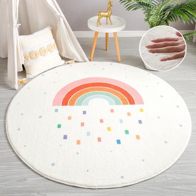 Regenbogen runder Teppich für Wohnzimmer, flauschig weicher Teppich, Kinder, Baby, Schlafzimmer, Bereich, Teppich, Heimbodenmatte, Beflockung, rutschfeste Matten