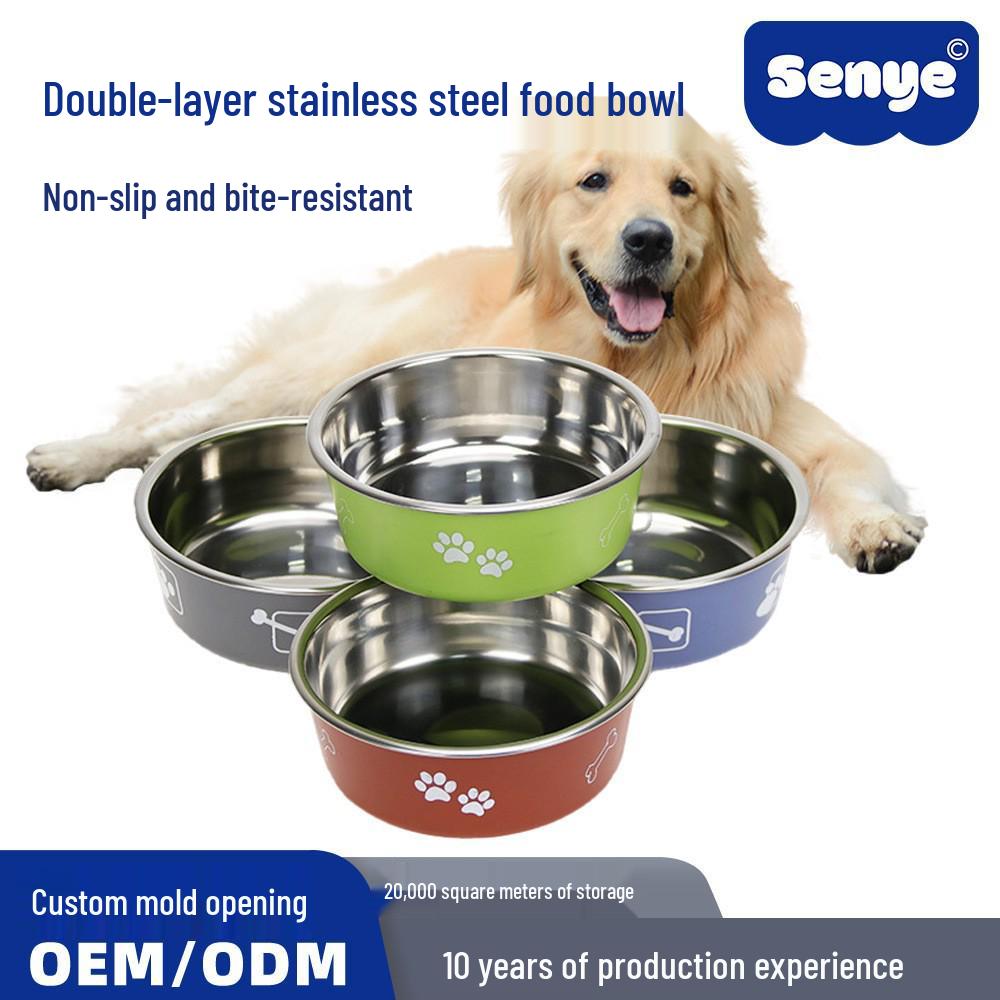 Durable Anti-Tip Stainless Steel Double-Layer Dog Bowl
