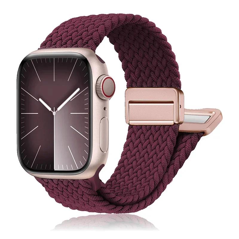 

Braided Band for Apple Watch Strap 44mm 40mm 45mm 46mm 49mm 41 42 38 Magnetic Nylon Bracelet iWatch series se 7 6 8 9 10 Ultra 2 S10-46 45 44 42 49mm вино красного